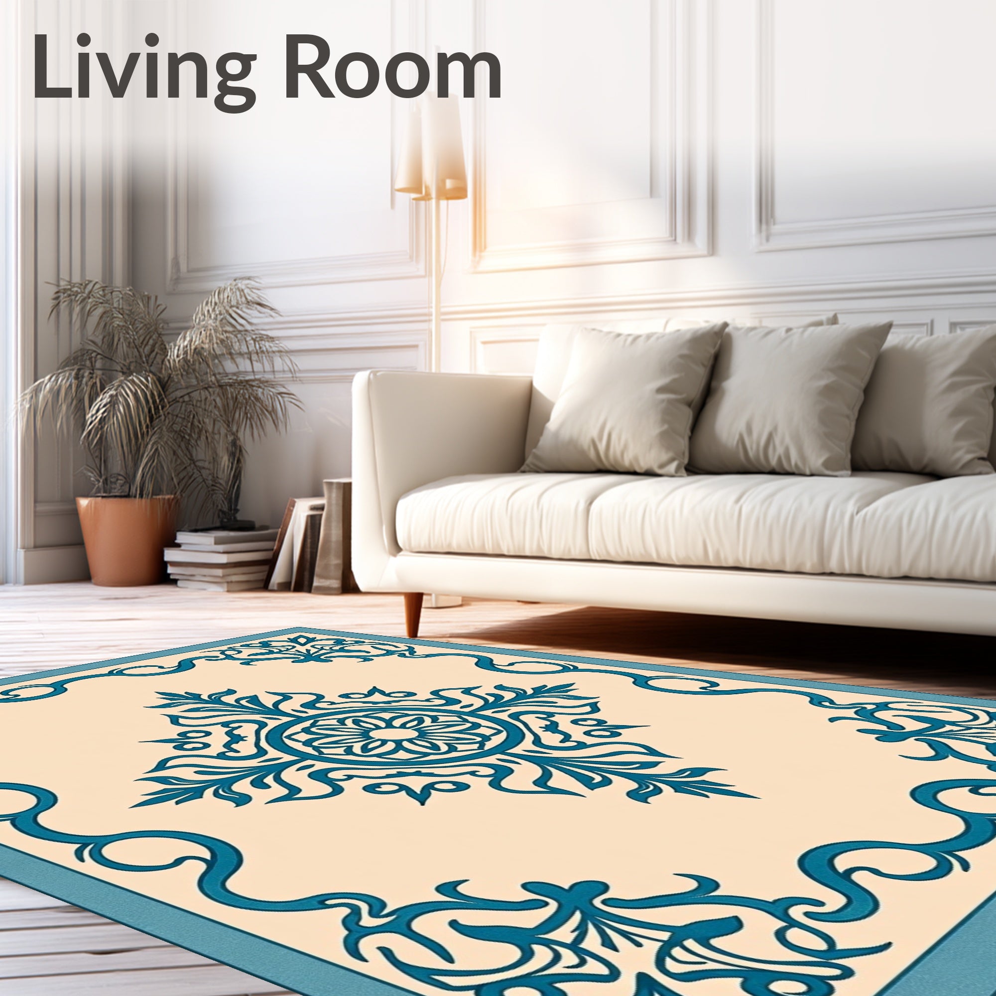 Teal Floral Art Deco Pattern Rug