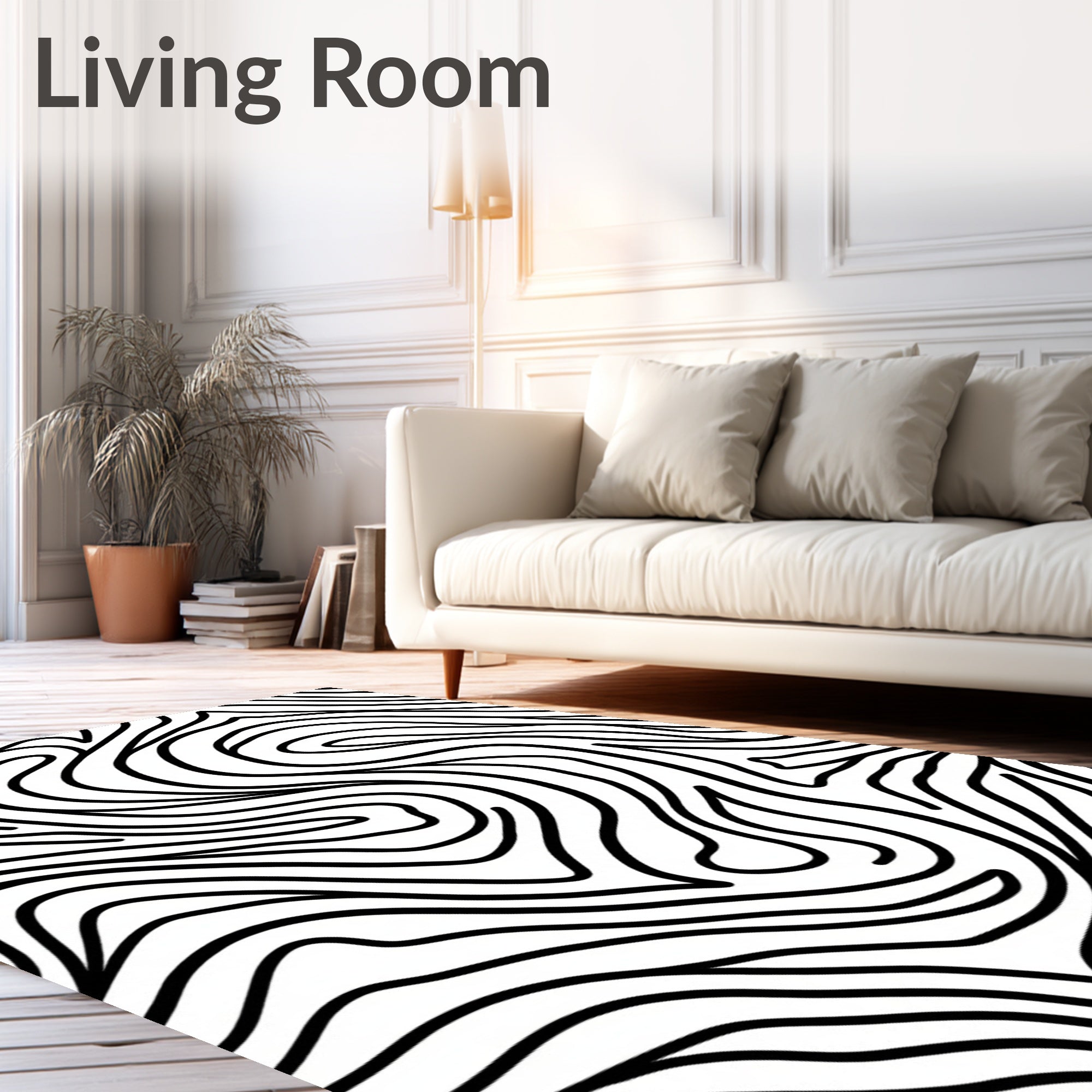 Bold Black Wavy Zebra Pattern Rug