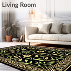 Golden Floral Vines On Black Design Rug
