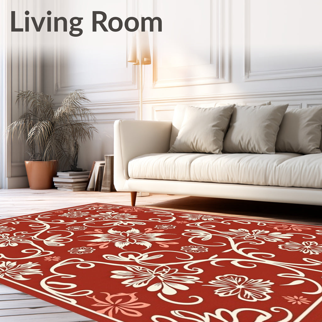 Ornate Floral Vines Crimson Rug