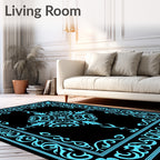 Elegant Cyan Floral Border Design Rug