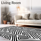 Abstract Black White Zigzag Maze Pattern Rug
