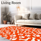 Playful Orange Paw Print Bone Pattern Rug