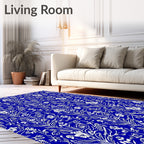 Classic Blue Floral Vine Pattern Rug