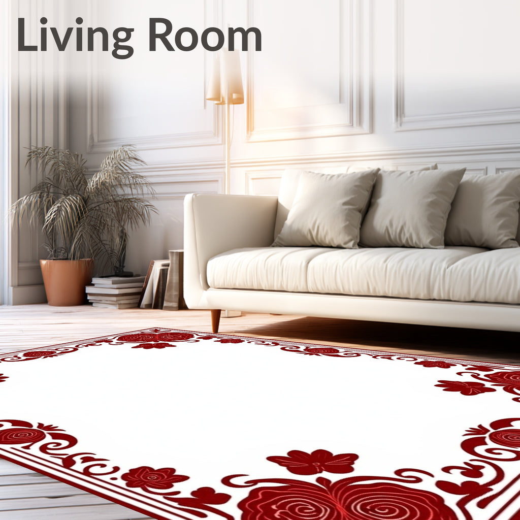 Damask Rose Scroll Border Design Rug