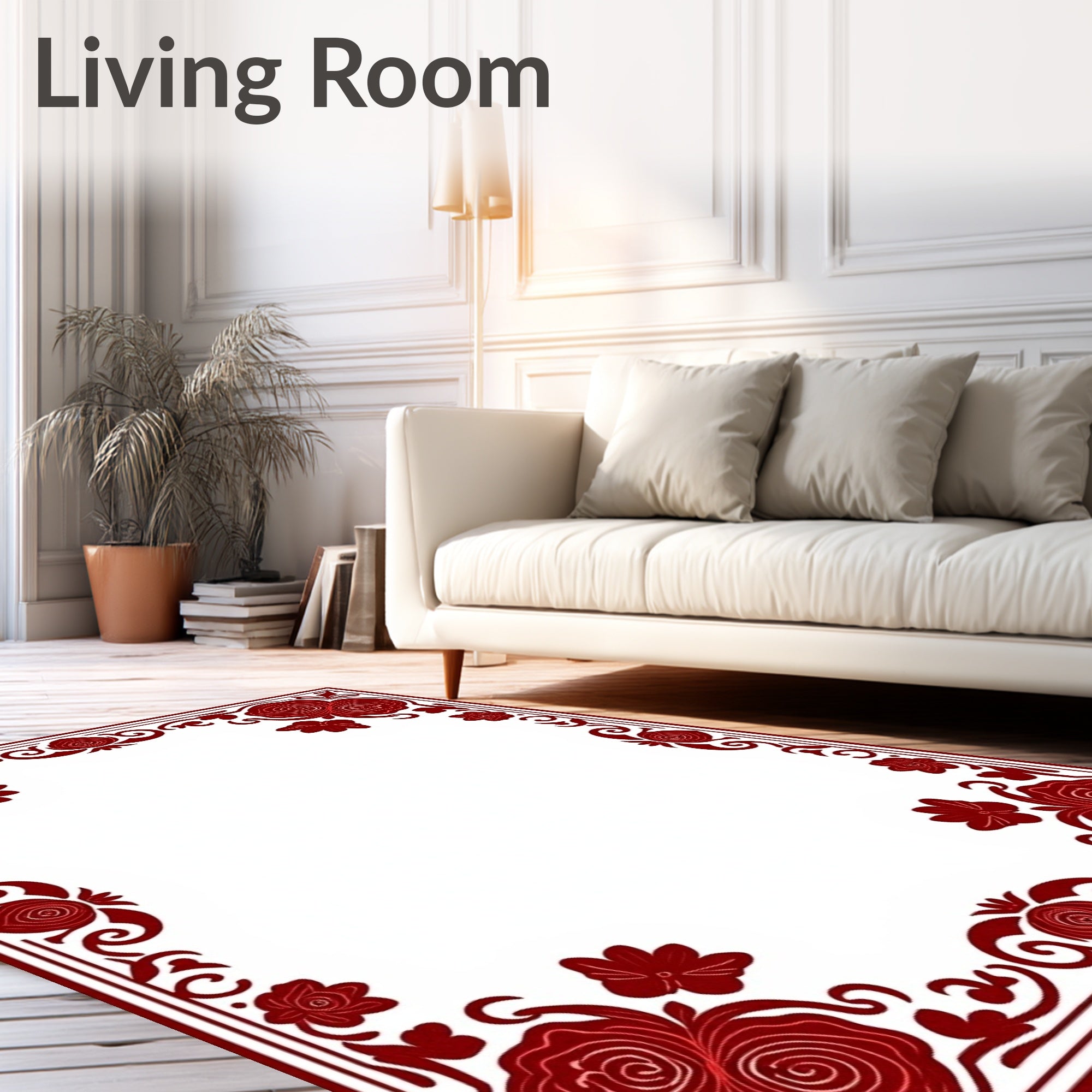 Damask Rose Scroll Border Design Rug