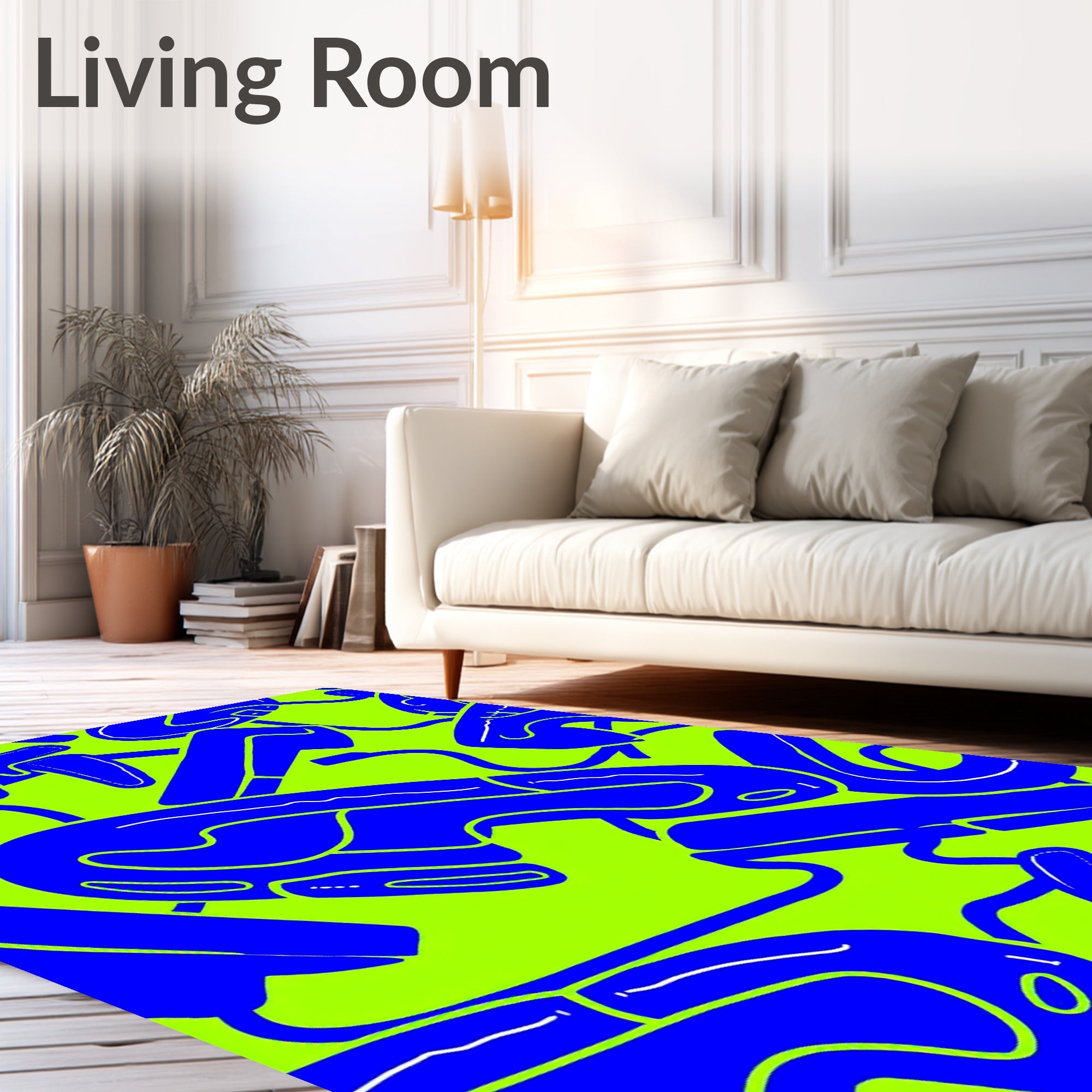 Bold Blue Abstract Organic Pattern Rug