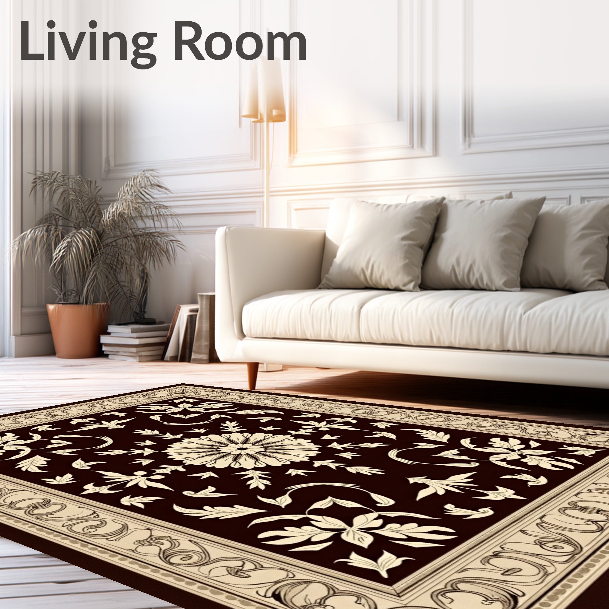 Ornate Floral Border With Centerpiece Rug
