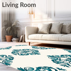 Regal Teal Scrollwork Damask Rug