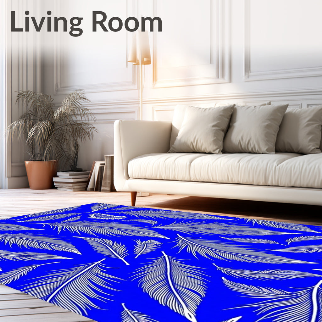 Blue White Feather Pattern Design Rug