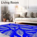 Blue White Feather Pattern Design Rug