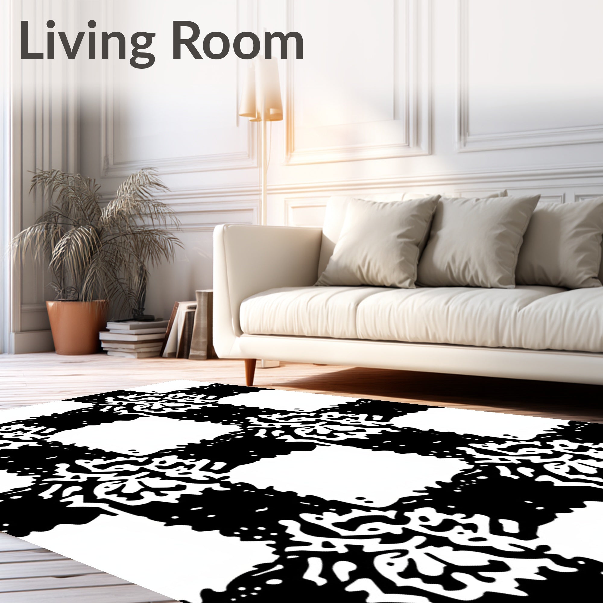 Abstract Playful Checked Black White Rug