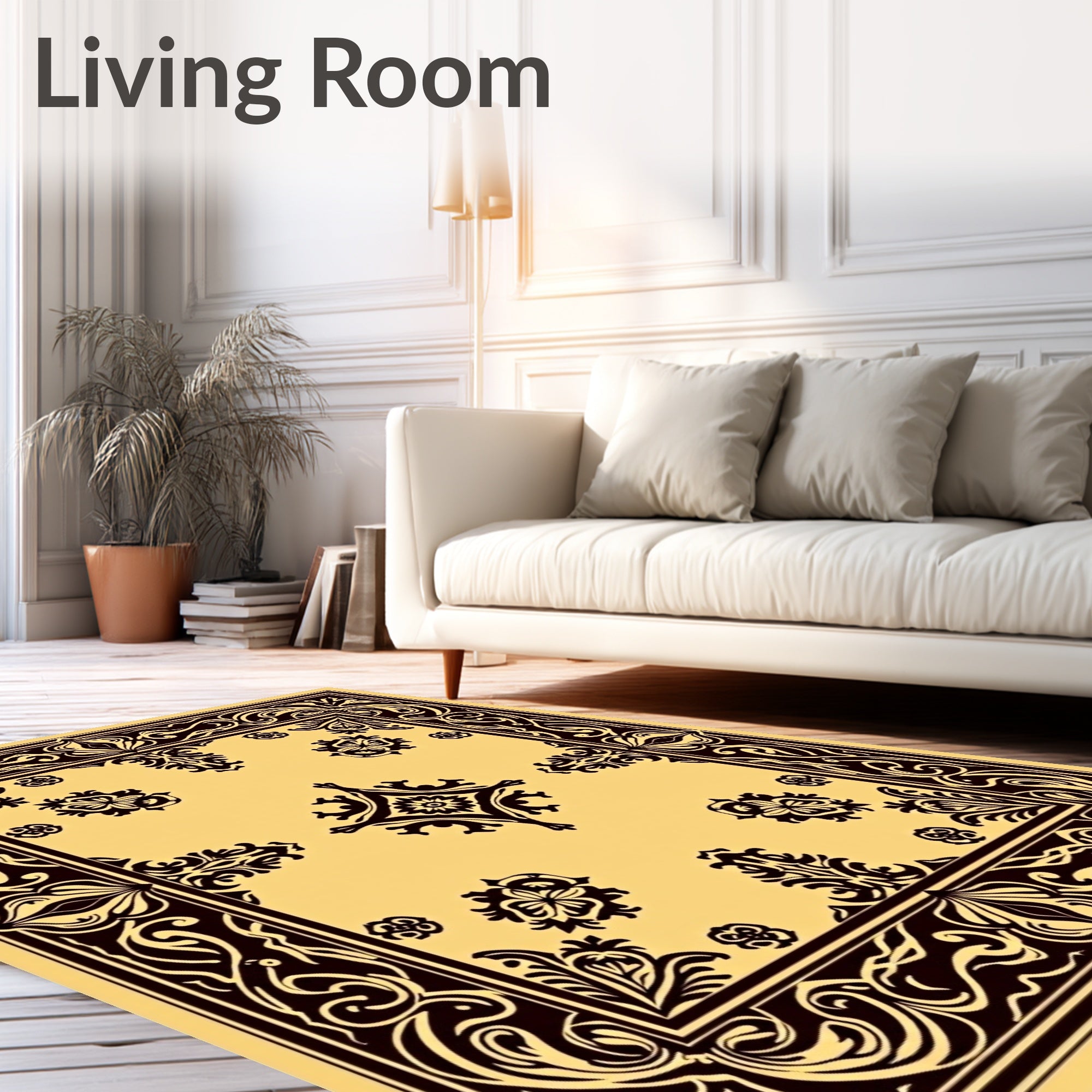 Elegant Brown Floral Swirl Pattern Rug