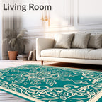 Ornate Teal Mandala Floral Design Rug