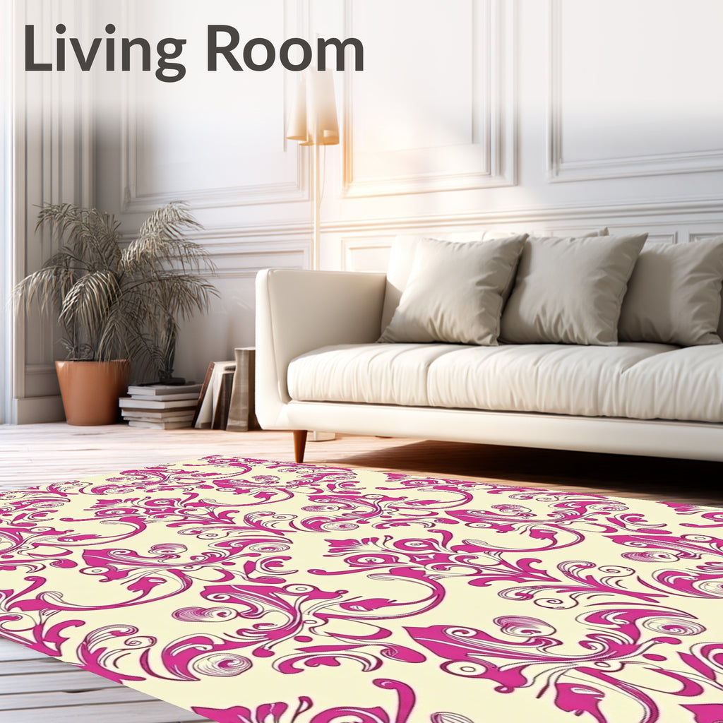 Pink Floral Damask Pattern Rug