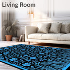 Bold Blue Floral Botanical Statement Rug