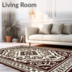 Classic Dark Brown Floral Scroll Pattern Rug