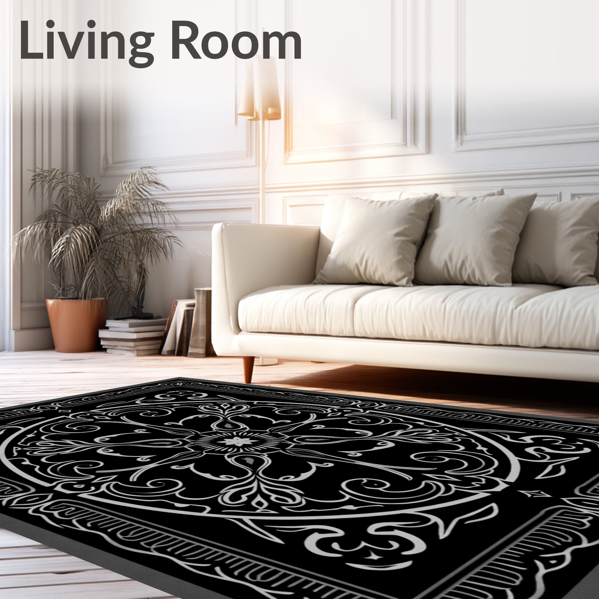 Monochromatic Floral Mandala Pattern Rug