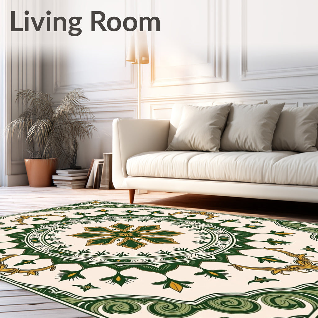 Verdant Gold Floral Medallion Design Rug