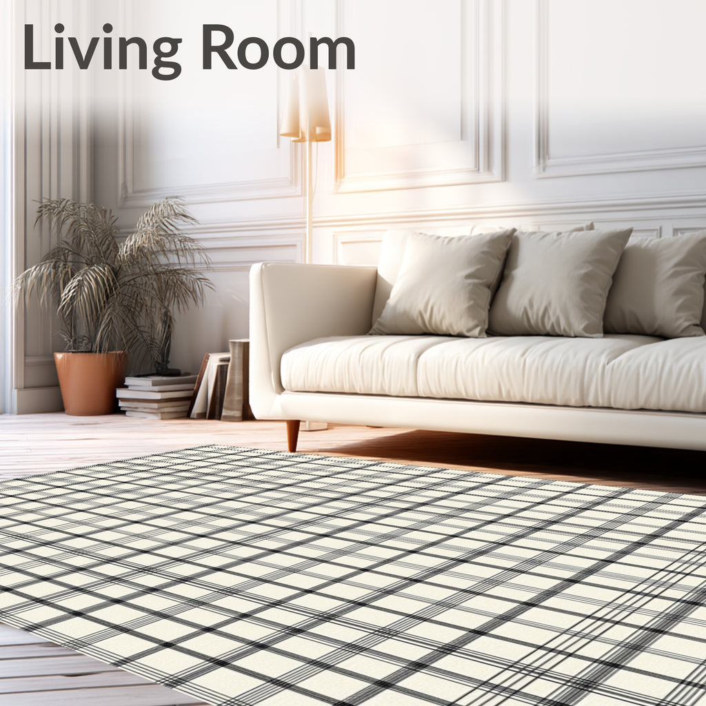 Classic Black and White Plaid Pattern Rug