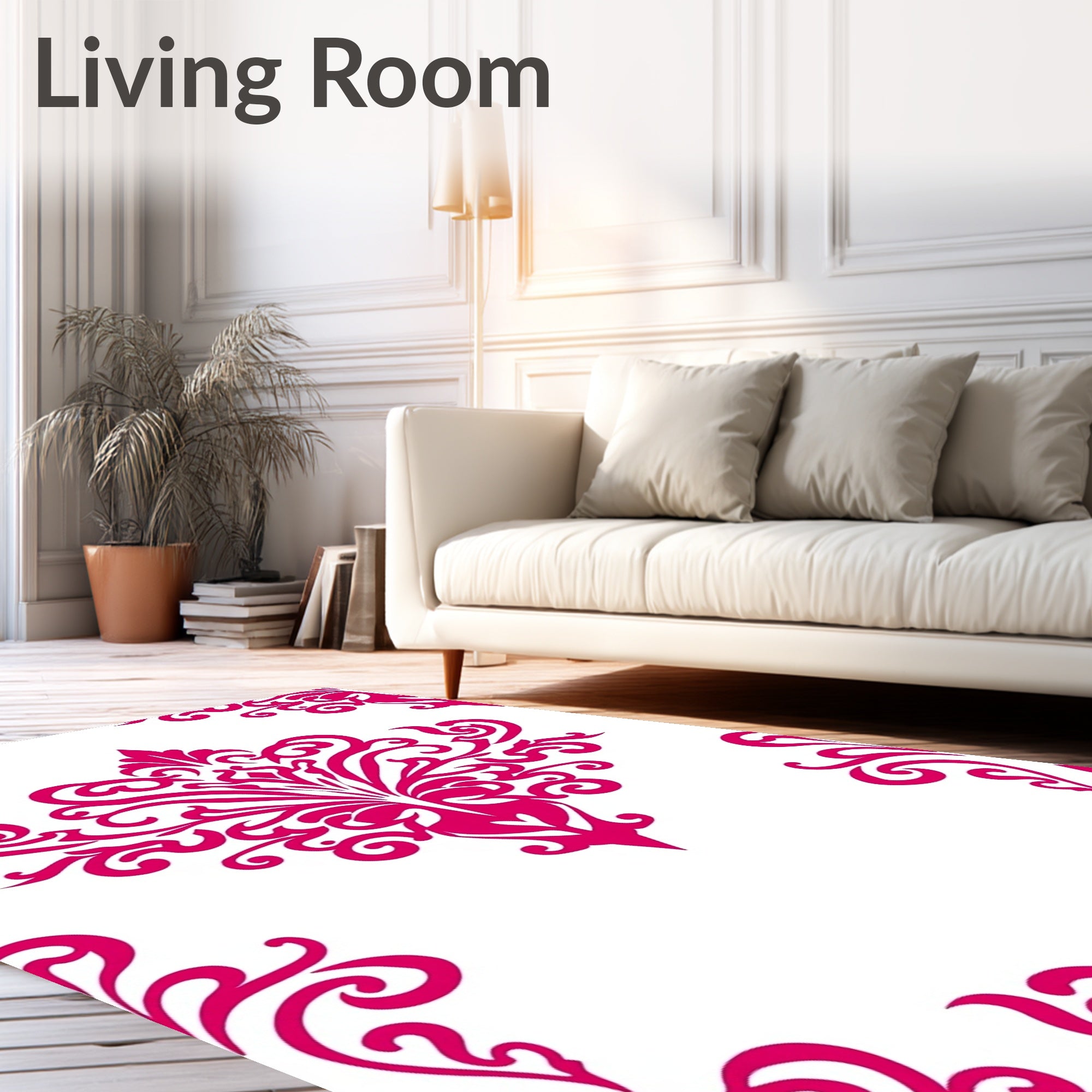 Ornate Pink Swirl Floral Pattern Rug