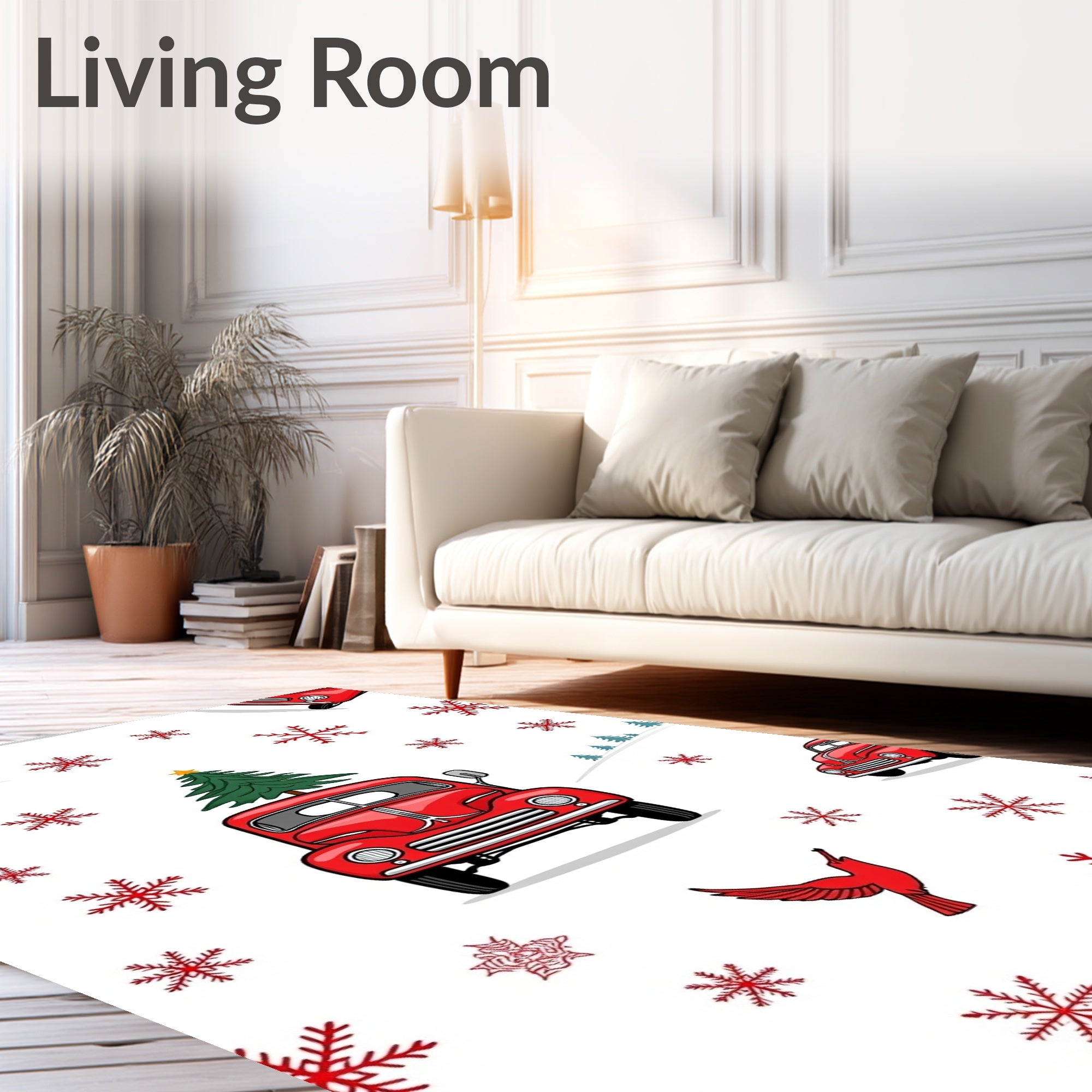 Red Vintage Truck Christmas Snowflakes Rug