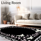 Cream Butterfly Floral Lace Design Rug