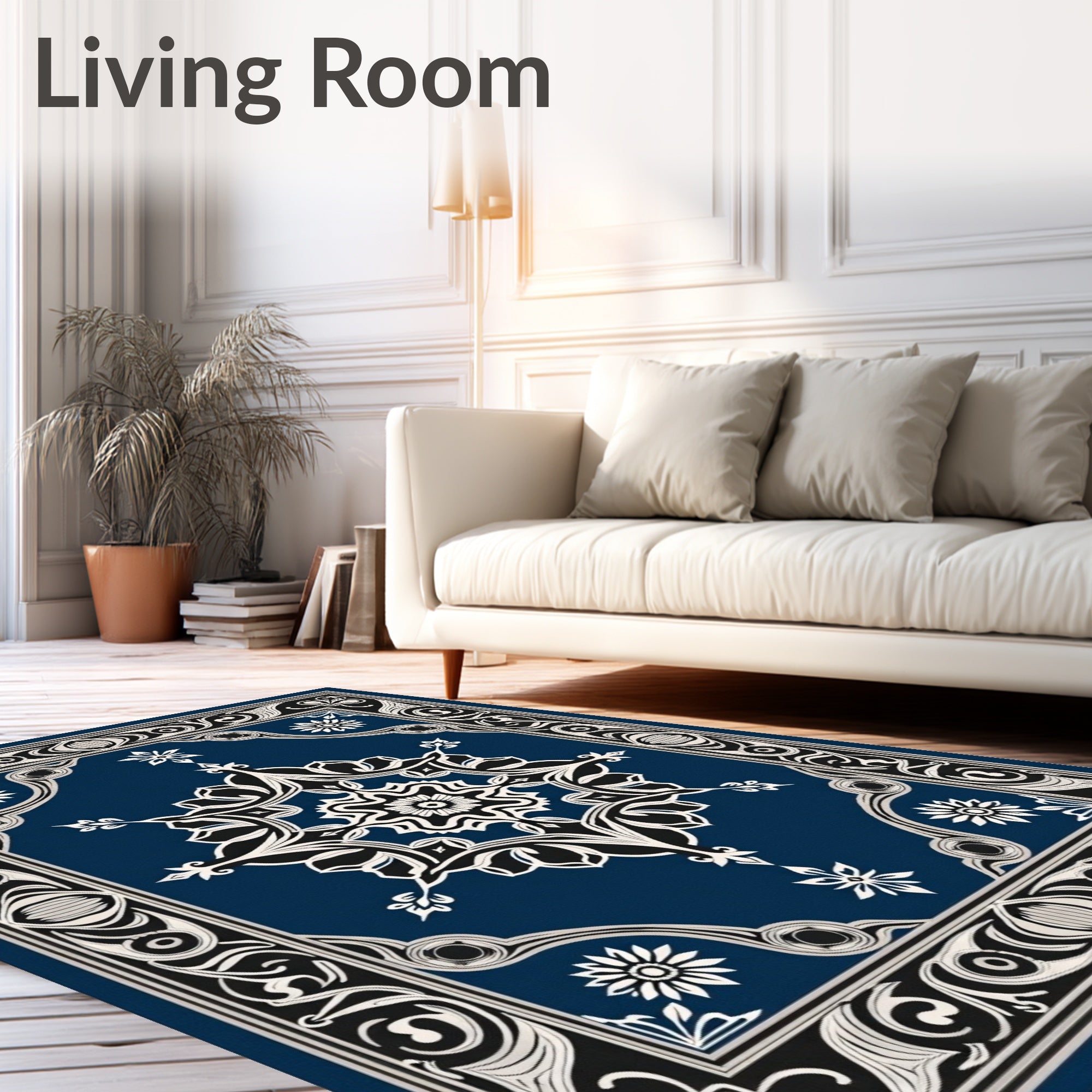 Ornate Floral Leaf Scrollwork Rug