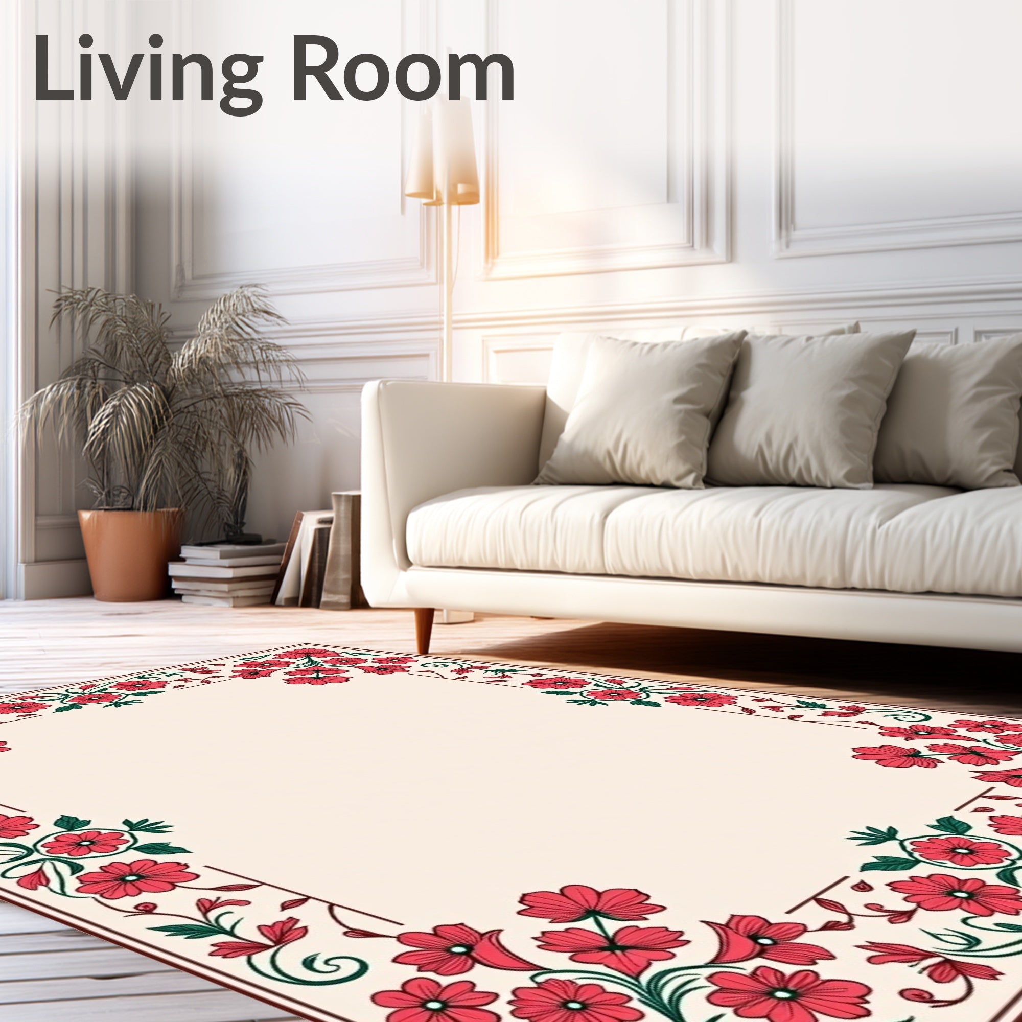Elegant Red Floral Border Design Rug