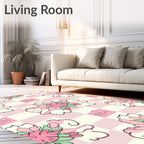 Pink Floral Checkerboard Whimsical Design Rug