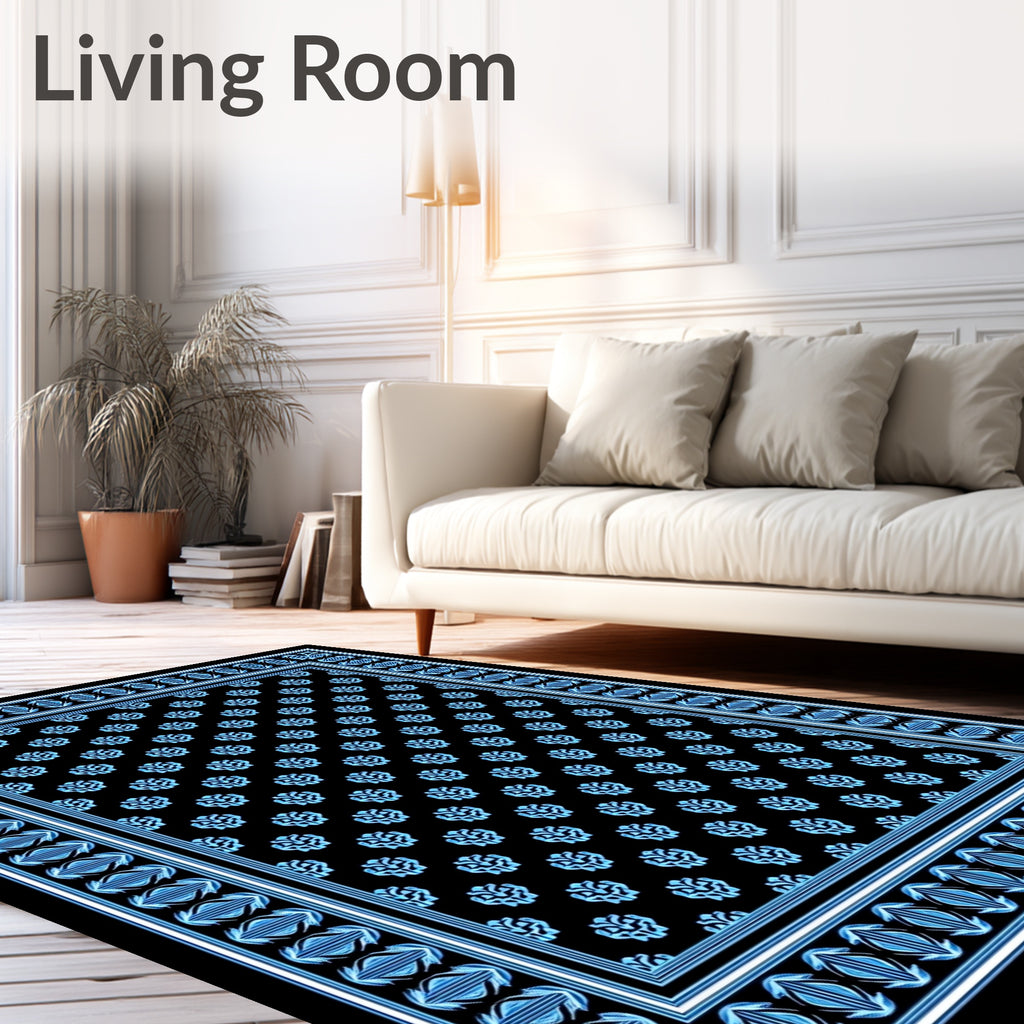 Traditional Blue Floral Repeating Pattern Rug