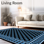 Traditional Blue Floral Repeating Pattern Rug