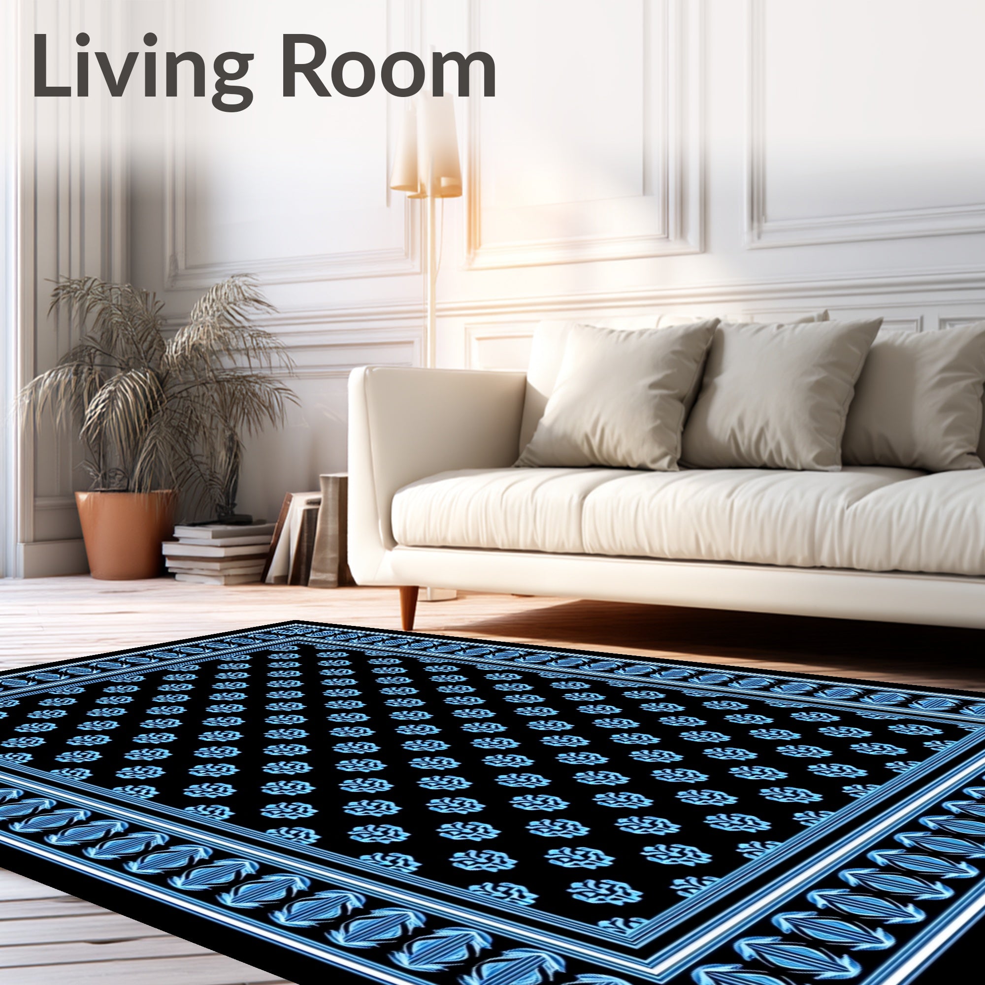 Traditional Blue Floral Repeating Pattern Rug