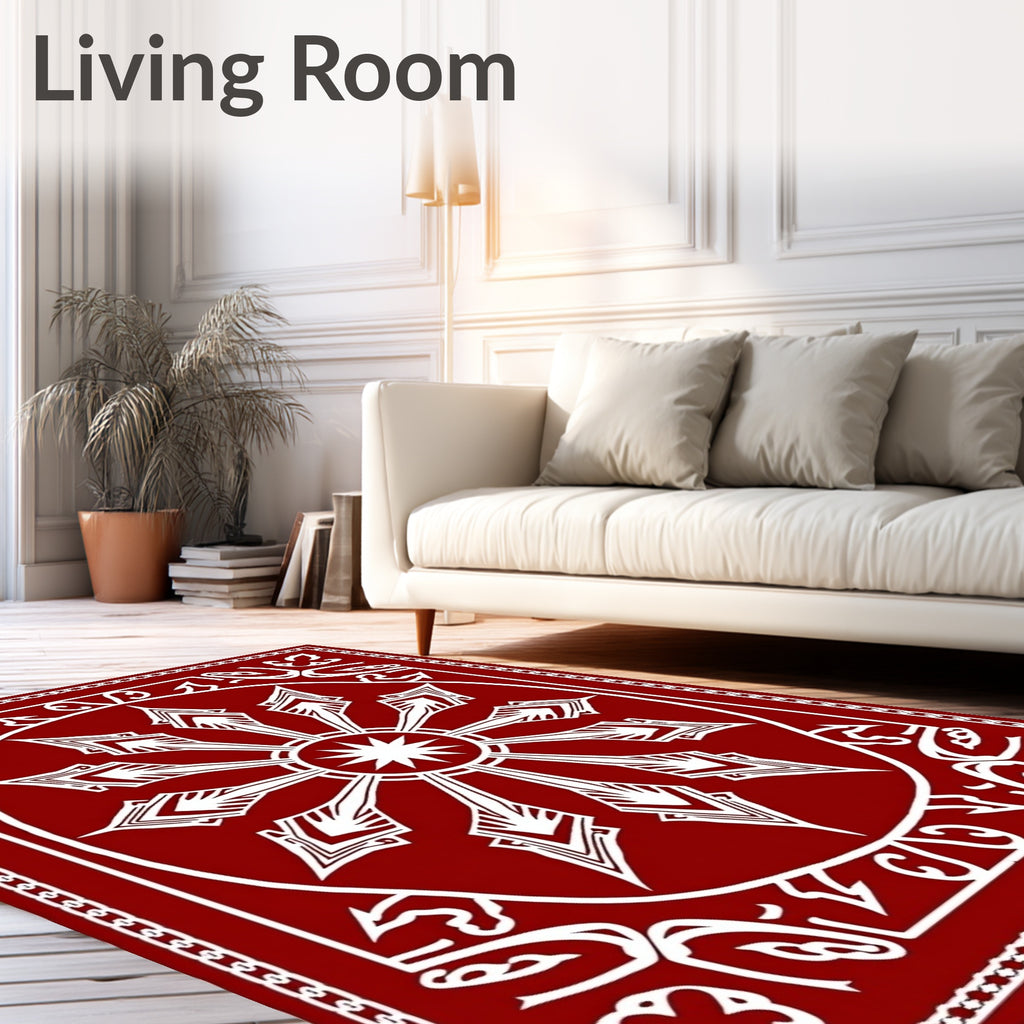 Crimson Sunburst Radial Border Rug