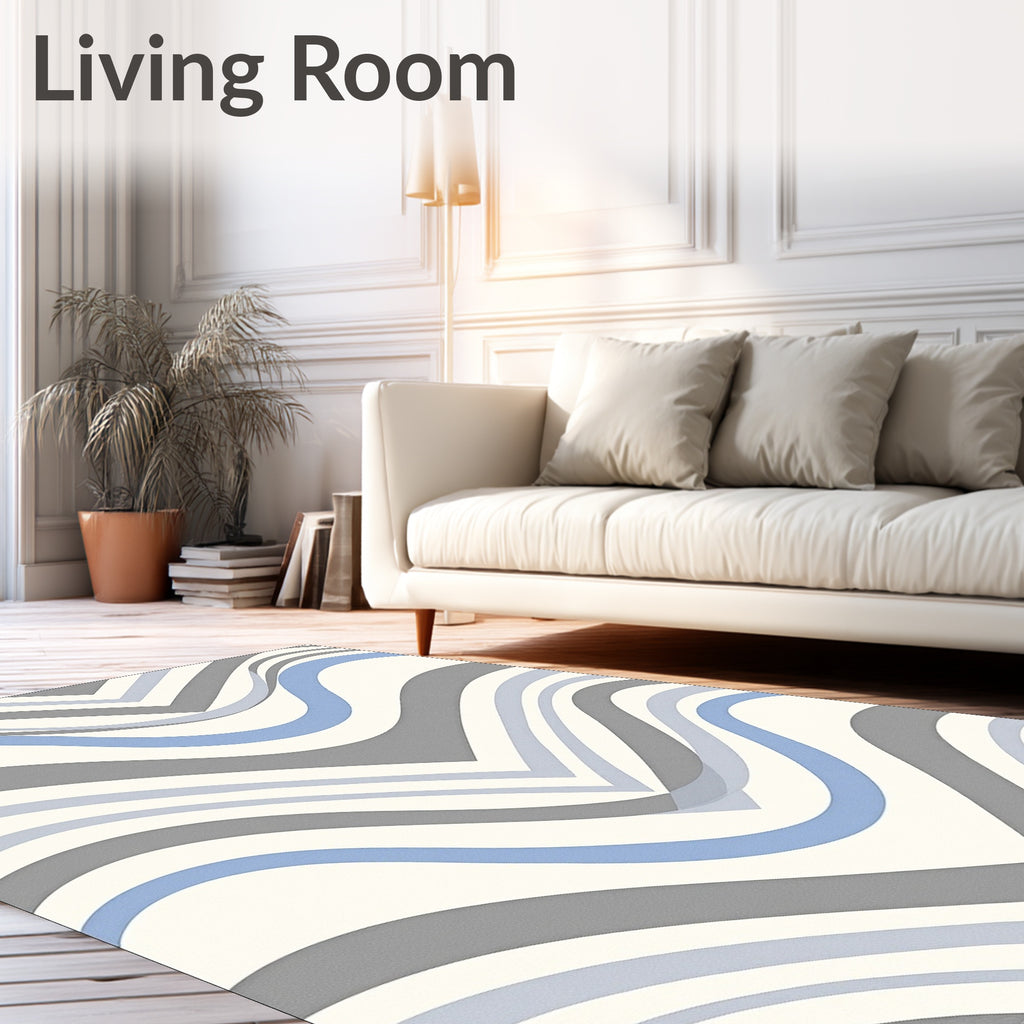Shapely Blue-Gray Wave Pattern Design Rug