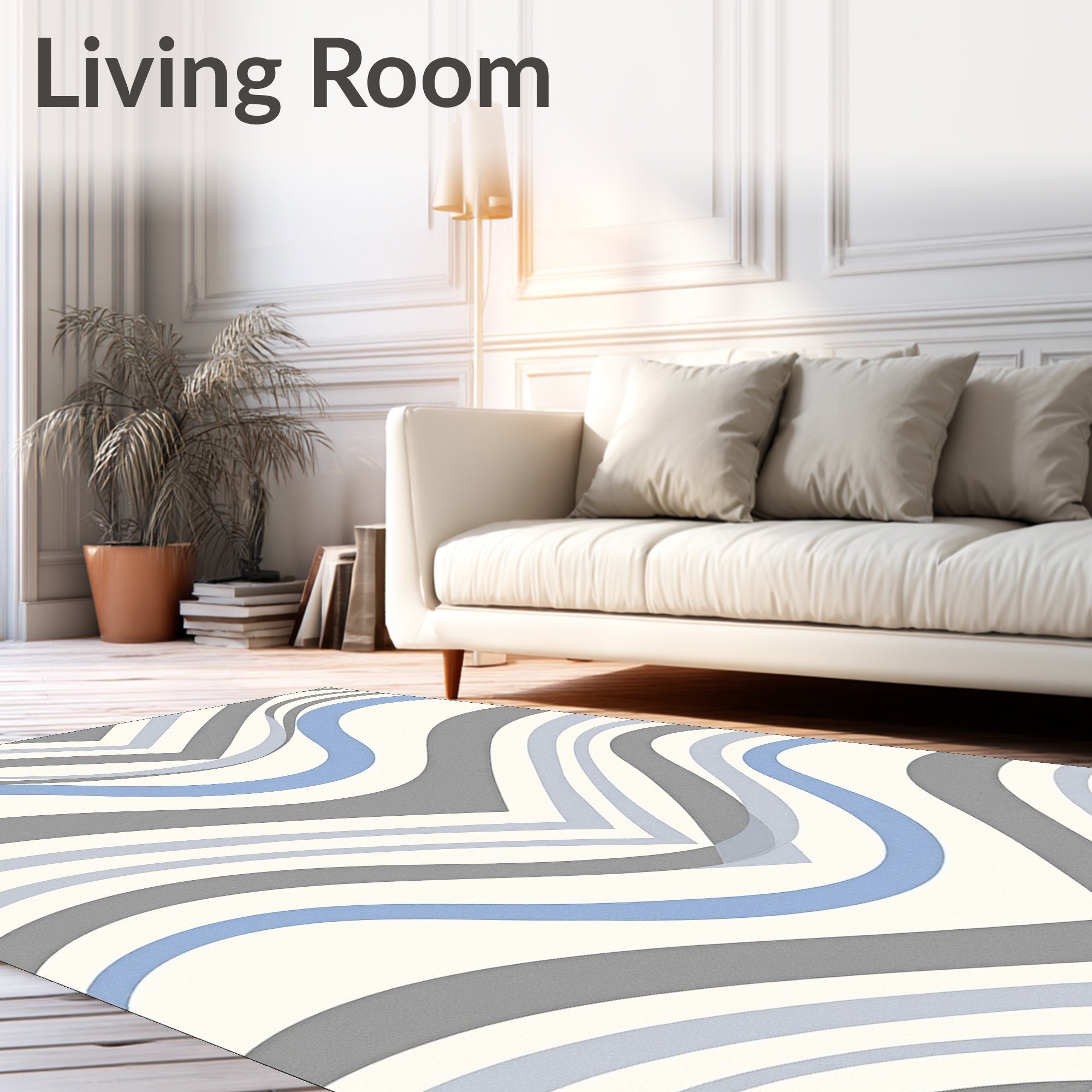 Shapely Blue-Gray Wave Pattern Design Rug