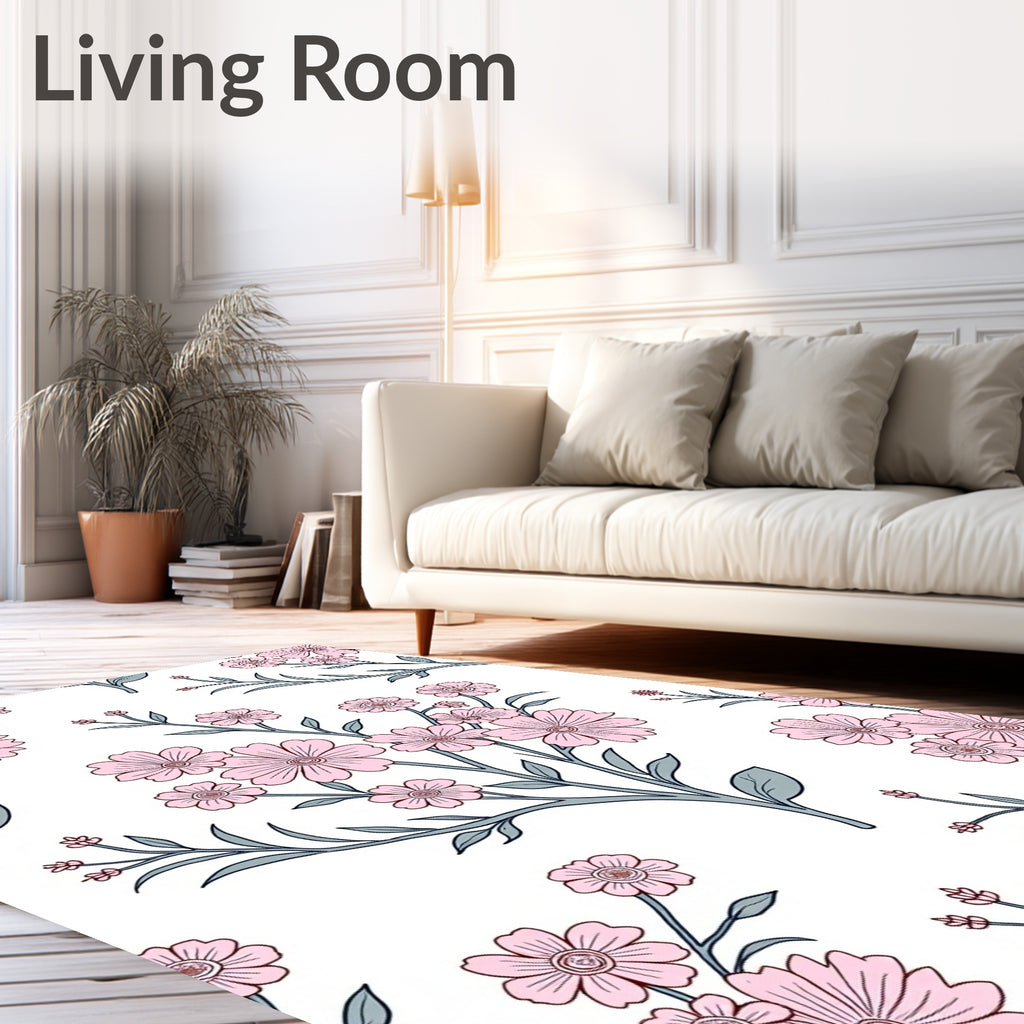 Pink Petal Branch Pattern Rug