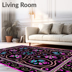Pink Teal Floral Swirl Pattern Rug