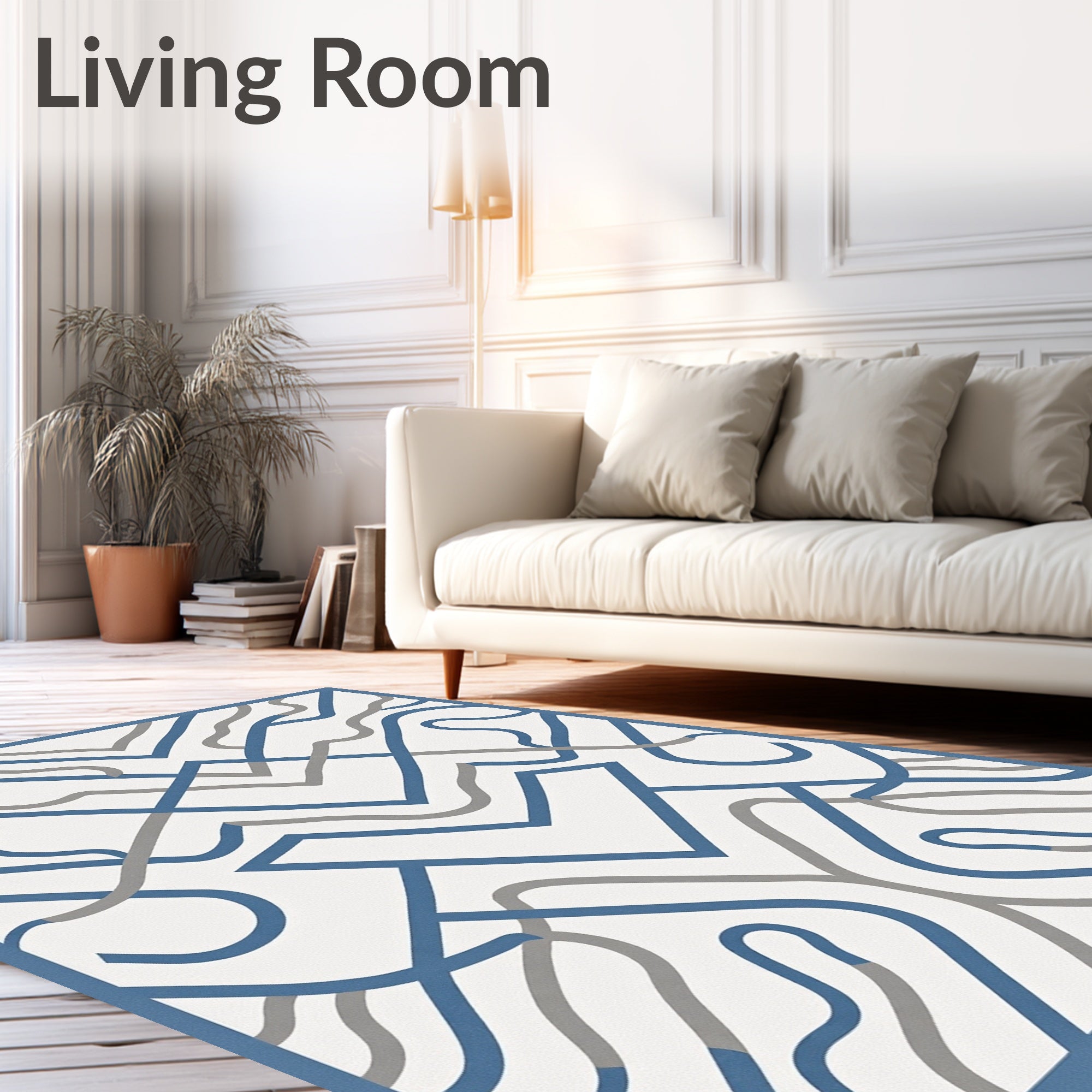 Abstract Blue Gray Interlocking Lines Rug