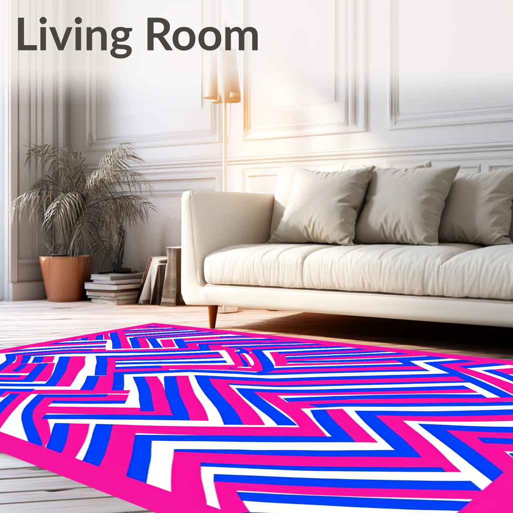 Bold Blue White Pink Zigzag Pattern Rug