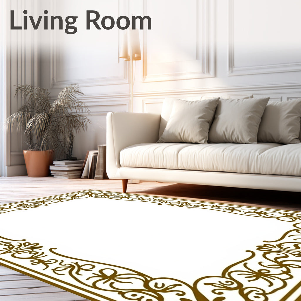 Ornate Floral Scrollwork Border Design Rug