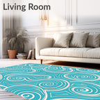 Cyan Blue Swirls Triangles Design Rug