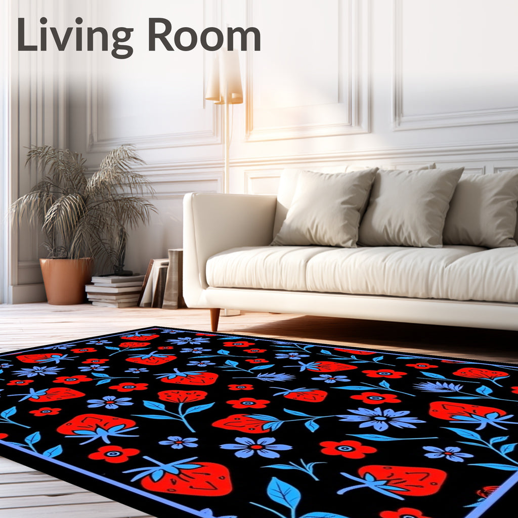 Red Strawberry Floral Pattern Rug