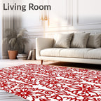 Classic Red Floral Damask Pattern Rug