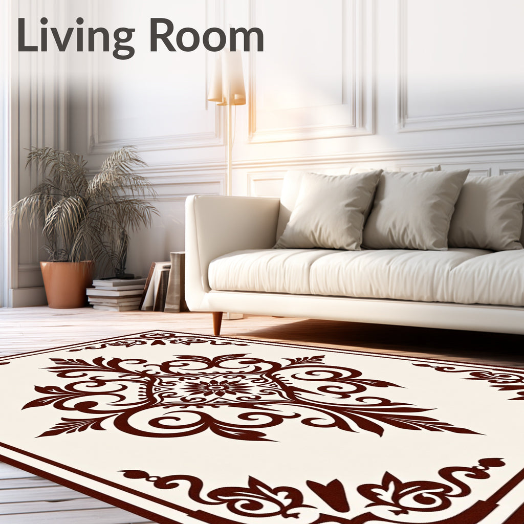 Elegant Dark Brown Floral Scroll Pattern Rug