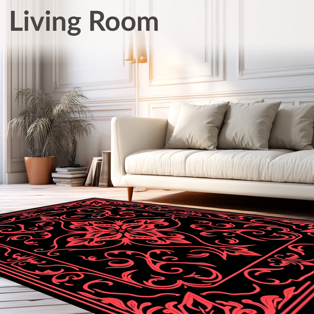 Bold Floral Red and Black Pattern Rug