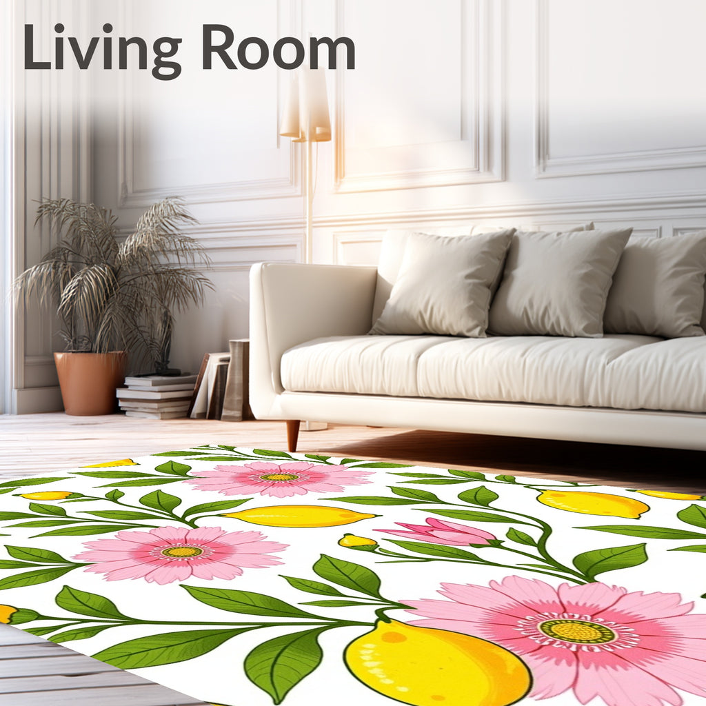 Charming Lemon Pink Floral Pattern Rug