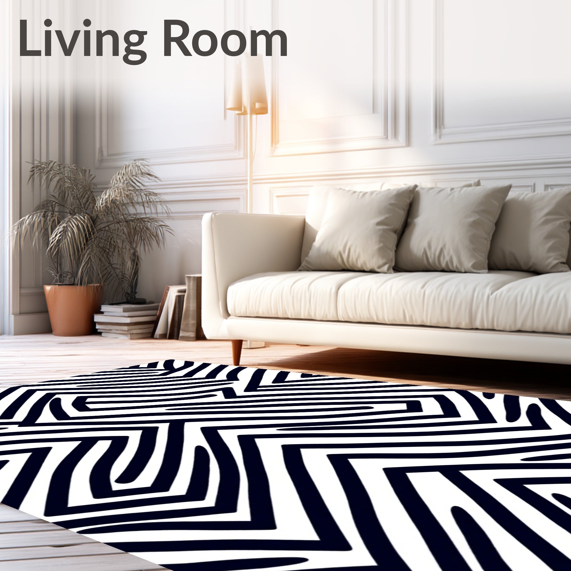 Abstract Black White Zigzag Pattern Rug