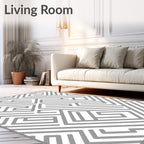 Abstract Grey Maze Pattern Design Rug