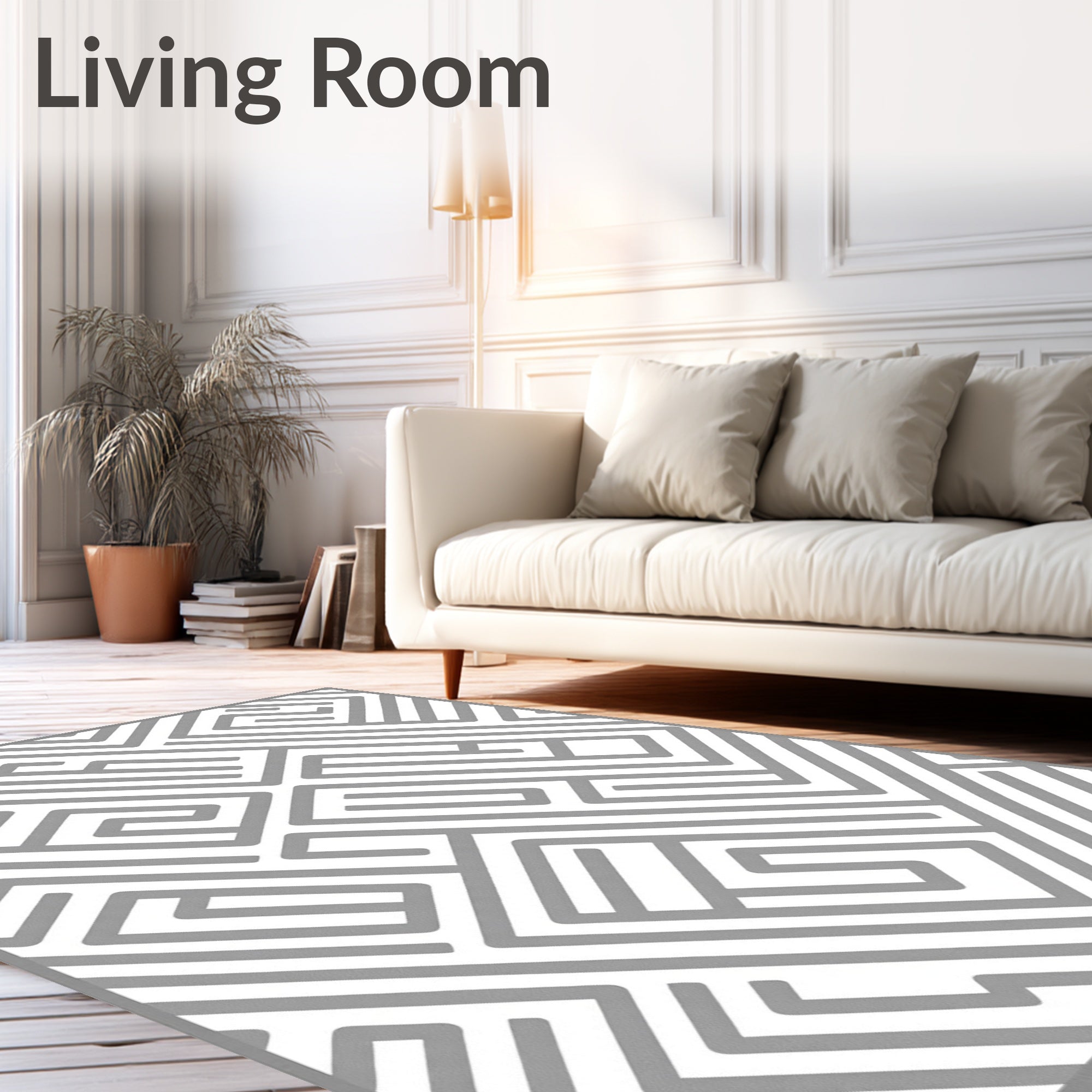 Abstract Grey Maze Pattern Design Rug
